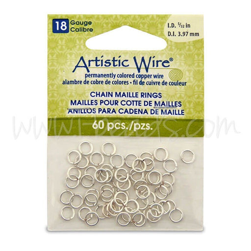 Creez Beadalon 60 anneaux chaine maille fil artistique non terni plaqué argent 18ga 5/32