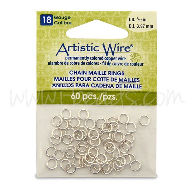 Creez Beadalon 60 anneaux chaine maille fil artistique non terni plaqué argent 18ga 5/32