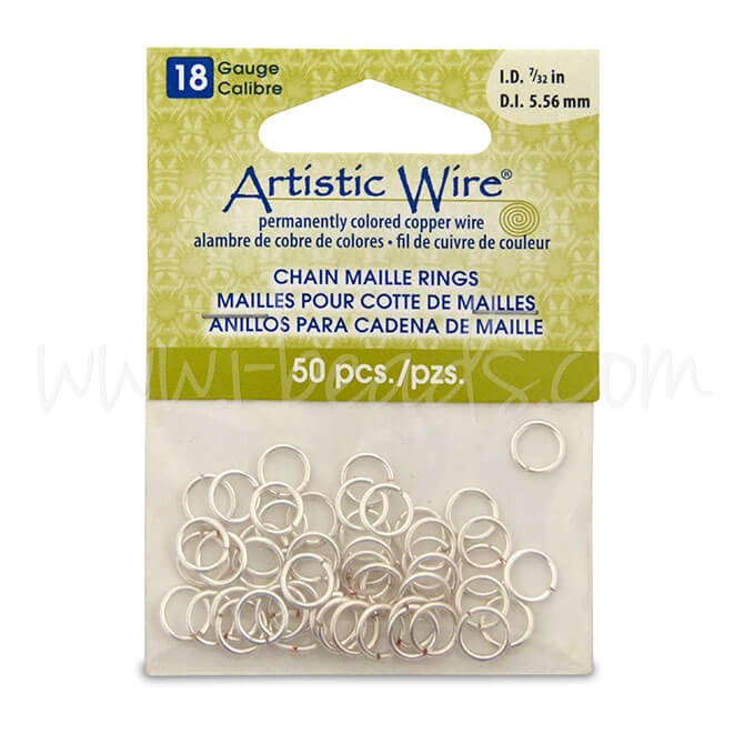 Creez Beadalon 50 anneaux chaine maille fil artistique non terni plaqué argent 18ga 7/32 (1)