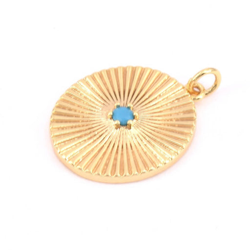 Achat Pendentif breloque ovale strié laiton doré qualité 20mm avec cabochon turquoise résine 3mm (1)