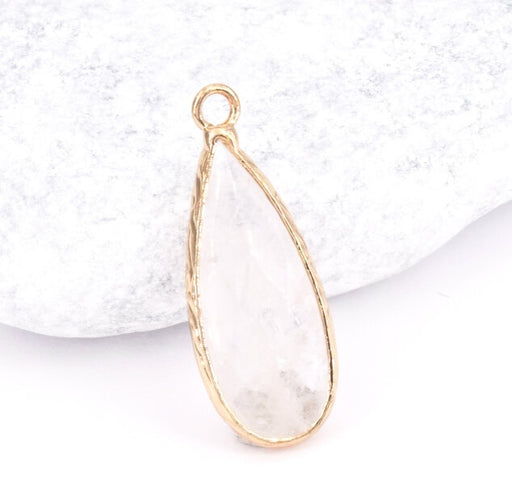 Achat Pendentif Quartz Serti Laiton doré, Goutte 26mm (1)