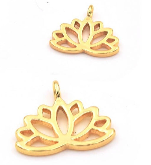 Achat Pendentif Charm Lotus Doré Qualité, 13x10mm (1)