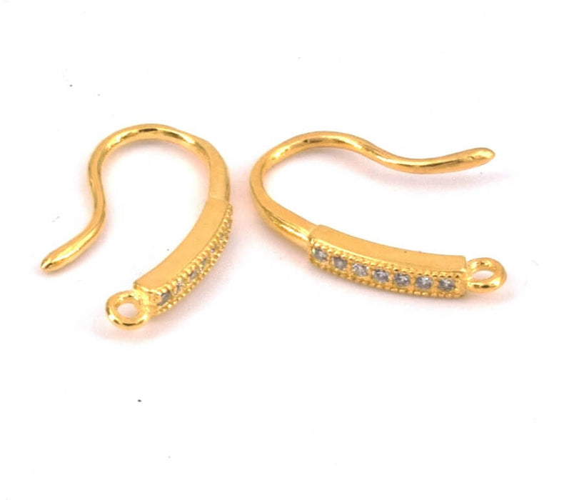 Boucles d'Oreilles Crochets Argent 925 Plaqué Doré Avec Zircons 16mm (2)